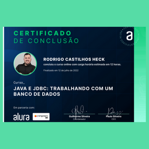 Certificado do curso de JAVA E JDBC
