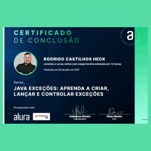 Certificado do curso de JAVA EXCEÇÕES