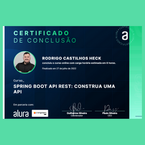 Certificado do curso de SPRING BOOT API REST