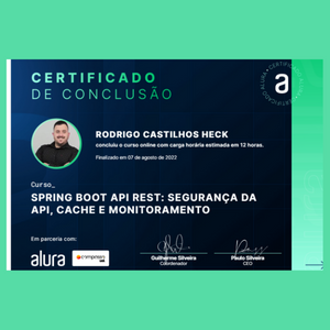 Certificado do curso de SPRING BOOT SEGURANÇA